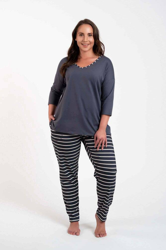 Betty Piżama Damska 3/4 rękaw, długie spodnie Italian Fashion - druk grafitowy/grafitowy