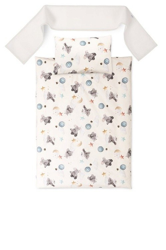 Pościel 3 częściowa z ochraniaczem "Happy" Matex kremowa hipopotamy słonie