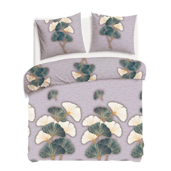 31510/2 Pościel flanelowa Flanelove Darymex beżowa zielona liście miłorzębu– komplet, 100% bawełna, ciepła i miękka