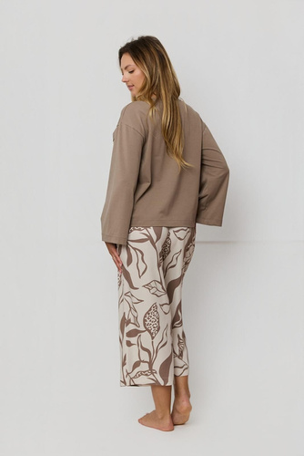 Piżama Damska Luna PS75 Mefemi by Nipplex mokka– Bawełniana Koszulka + Spodnie 7/8 z Wiskozy | Komfort Premium & Styl
