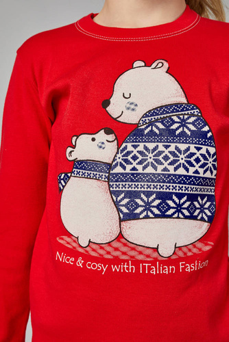 Piżama dziewczęca długi rękaw, spodnie Italian Fashion Arktyka -  czerwony/druk