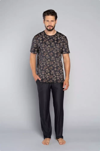 Pinus Piżama Męska krótki rękaw, długie spodnie Italian Fashion- druk/grafit