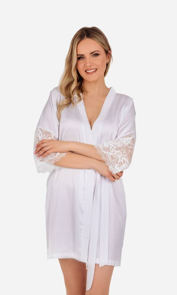 Carin Szlafrok damski satynowy ByShelly - biały