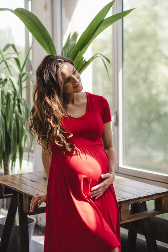 Mommy Chic sukienka ciążowa i do karmienia Milk&Love karminowy