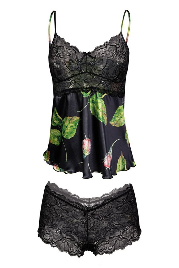 Flowers Komplet piżama damska DKaren DK-KA 008 czarny