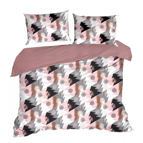 Aura Pościel świąteczna choinki z mikrowłókna Eurofirany różowy