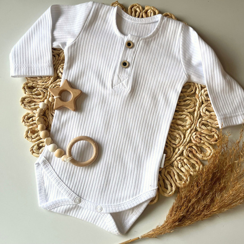 BP092 Prążek Mamatti Body polo z długim rękawem - biały