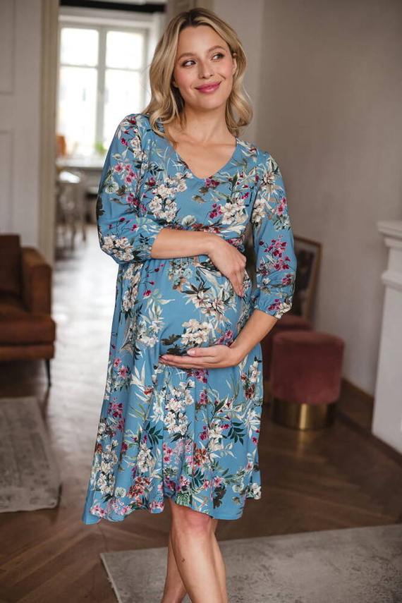 Lovely Dress Midi Milk&Love sukienka ciążowa i do karmienia błękitna w kwiaty