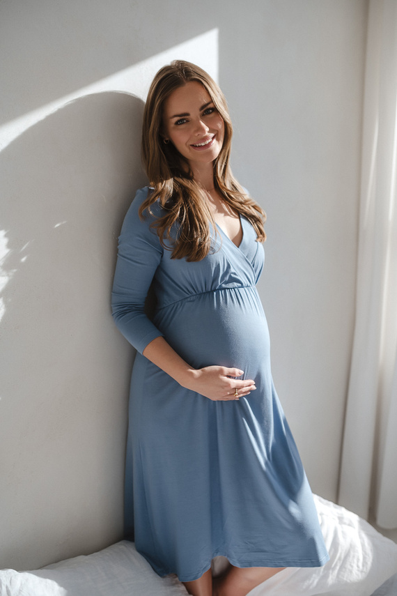 Star Light Koszula nocna ciążowa i do karmienia bambusowa 7/8 Milk&Love błękitna – oddychająca, do szpitala, wygodne karmienie piersią