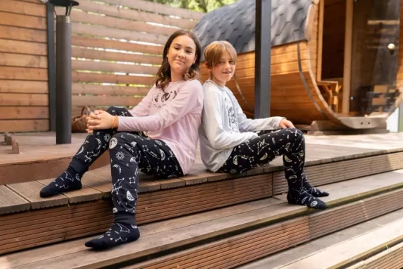 Umbra Italian Fashion Piżama dziewczęca, długi rękaw, długie spodnie- łososiowy/druk