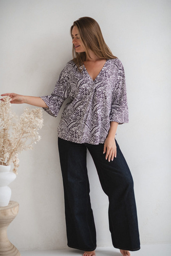 Bahama Mama Bluzka ciążowa do karmienia Milk&Love w tropikalny print– wiskoza, rękaw 3/4, oversize