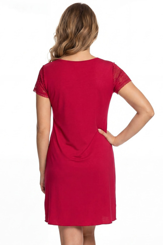 Koszula Nocna Elena Donna Wiskoza Koronka Elegancka Miękka V-Neck wineberry