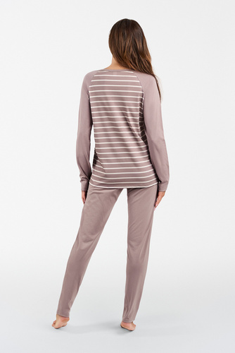 Oda Piżama Damska długi rękaw, długie spodnie Italian Fashion - druk cappuccino/cappuccino
