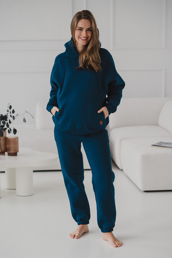 Motherhood Spodnie ciążowe Milk&Love navy– gruba dzianina, elastyczny pas, bawełna z poliestrem, Oeko-Tex