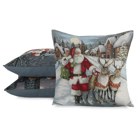 Chp 6130 Poszewka świąteczna gobelinowa Mikołaj Renifery Eurofirany szary