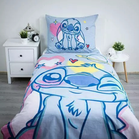 Pościel Bawełniana 140x200 Lilo and Stitch Niebieska 70x90 Jerry Fabrics