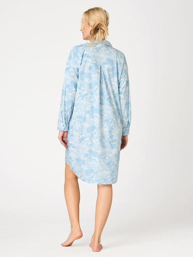 Koszula nocna Key LND 657 błękitna – guziki, SAUDETE FLANNEL, roślinny print