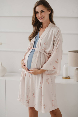 Flowers on pink szlafrok bambusowy ciążowy Milk&Love różowy