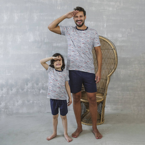 Piżama chłopięca krótki rękaw, spodnie Italian Fashion Korfu - druk/granatowy