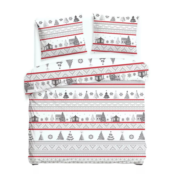 31514/1 Pościel flanelowa świąteczna Flanelove Darymex szara czerwona– komplet 100% bawełna, ciepła i miękka