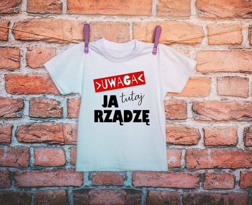  "Uwaga ja tutaj rządzę"  Moocha Koszulka dziecięca biały 