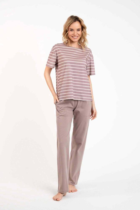 Betty Piżama Damska krótki rękaw, długie spodnie Italian Fashion - cappuccino/druk cappuccino