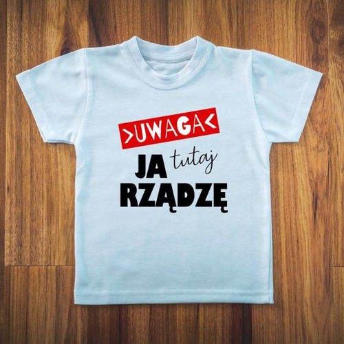  "Uwaga ja tutaj rządzę"  Moocha Koszulka dziecięca biały 