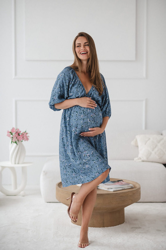 Milk Sun Sukienka ciążowa i do karmienia Milk&Love niebieska w kwiatuszki