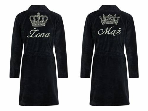 Żona&Mąż + Korona By Shelly zestaw szlafroków - czarny/srebrny