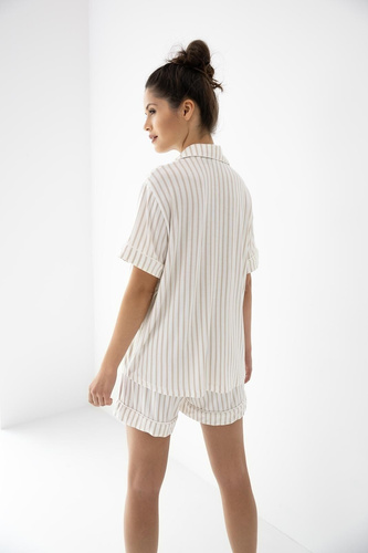 Piżama damska Davina Sensis ecru/beż, wiskoza, koszulowa, paski