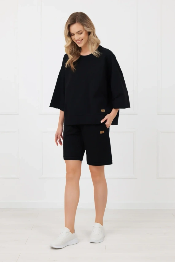 Spodenki damskie Kaori Italian Fashion bawełniane z kieszeniami-czarny