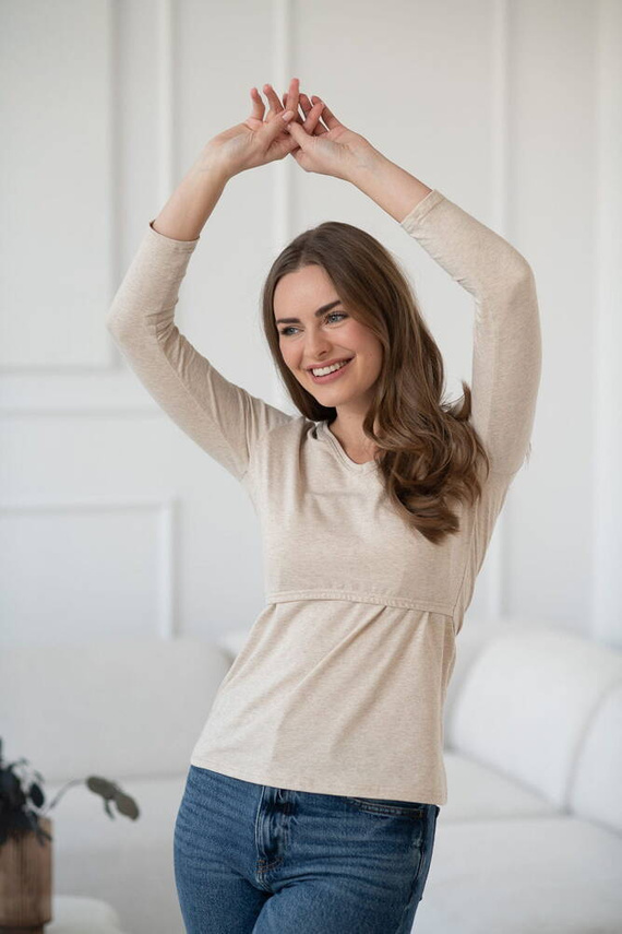 Milk Shirt Bluzka do karmienia i ciążowa z dekoltem w serek latte melange