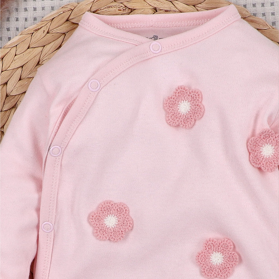 NINI LITTLE FLOWERS pajac jasnoróżowy z haftem, 100% bawełna organiczna ABN-5755/JRO