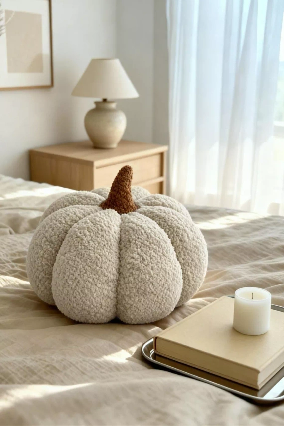 Dynia boucle Poduszka dekoracyjna Spod Igły i Nitki – beżowa, ozdoba jesienna i na Halloween