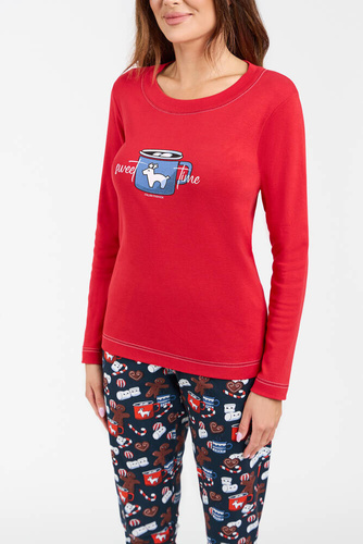 Makala Piżama Damska długi rękaw i długie spodnie Italian Fashion - czerwony/druk