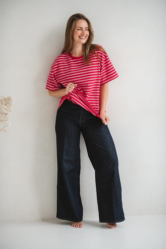 Mamahood T-shirt ciążowy i do karmienia Milk&Love czerwono-różowe paski– wygodny i stylowy