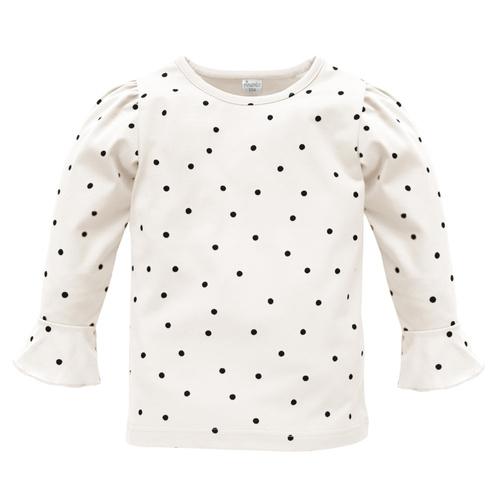 Tres Bien Pinokio Bluzka dla dziewczynki, długi rękaw - ecru groszki