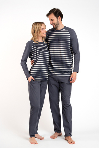 Oda Piżama Damska długi rękaw, długie spodnie Italian Fashion - druk grafitowy/grafitowy