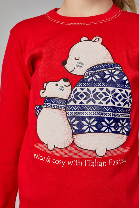 Piżama dziewczęca długi rękaw, spodnie Italian Fashion Arktyka - czerwony/druk