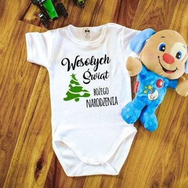 Body krótki rękaw "Wesołych Świąt BOŻEGO NARODZENIA" Moocha biały