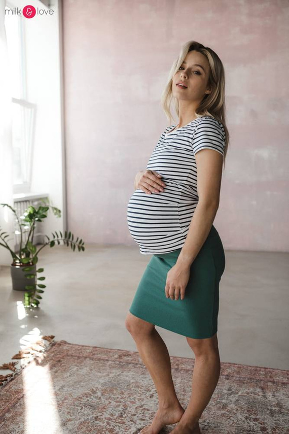 Milk Shirt Bluzka do karmienia i ciążowa z krótkim rękawem Milk&Love w biało-granatowe paski