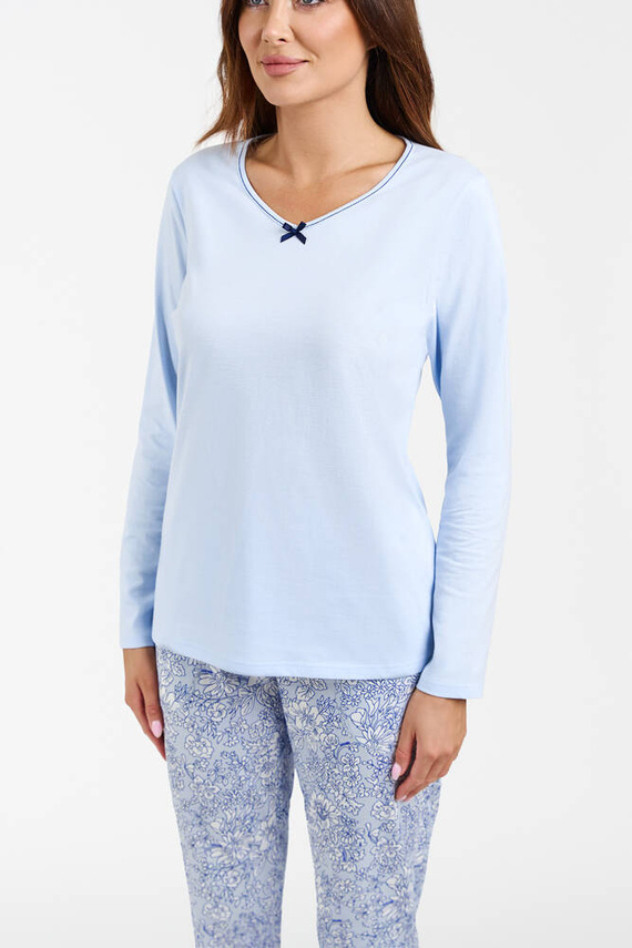 Salli Piżama Damska długi rękaw i długie spodnie Italian Fashion -niebieski/druk