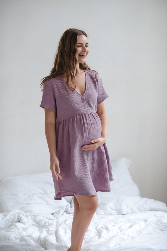 Aurora muślinowa koszula nocna ciążowa i do karmienia Milk&Love lawendowy