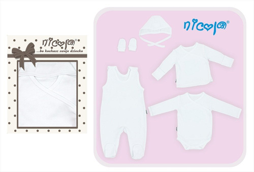 4516 01 Komplet wyprawkowy 5-częściowy gładki "Basic" Nicol - biały