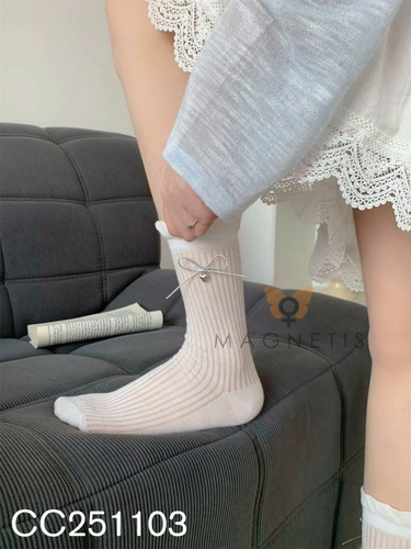 Skarpety damskie Magnetis CC-251103 bawełna kokardka komfort white