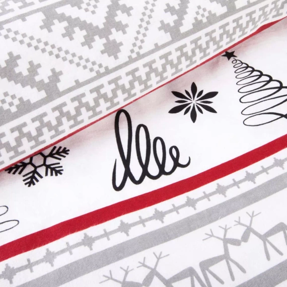 31514/1 Pościel flanelowa świąteczna Flanelove Darymex szara czerwona– komplet 100% bawełna, ciepła i miękka