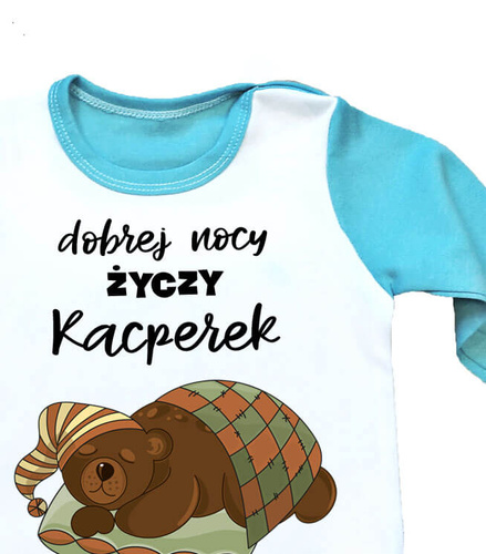 Śpiący miś Moocha Piżamka dziecięca z imieniem 