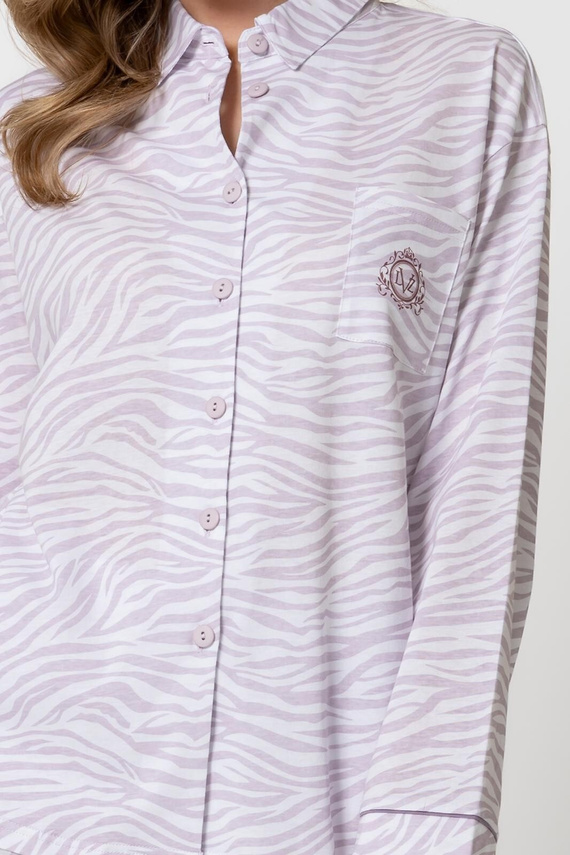 Leveza 1790 Penelopa Piżama Damska 100% Bawełna Guziki Animal Print biało-liliowa