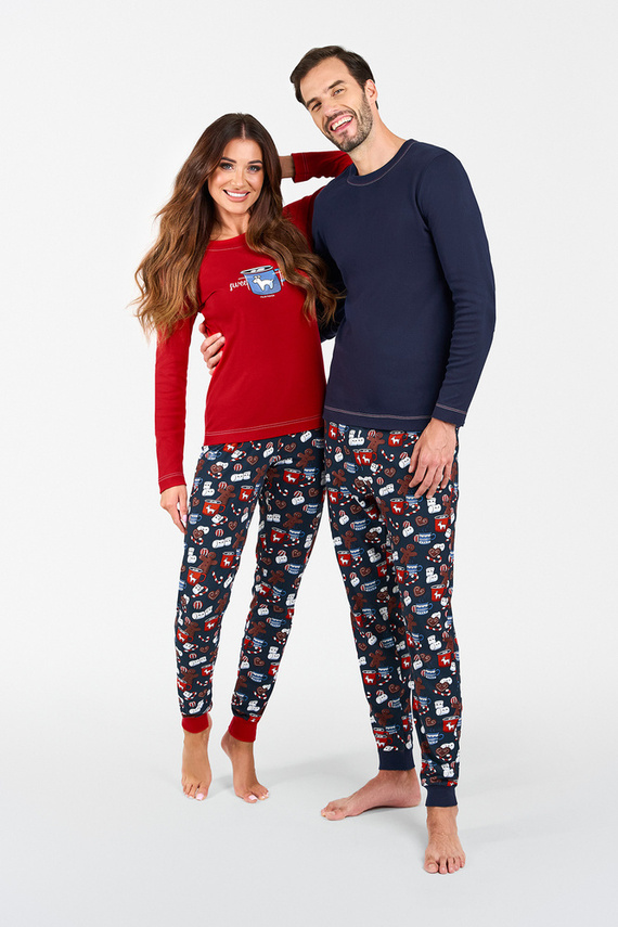 Makala Piżama Damska długi rękaw i długie spodnie Italian Fashion - czerwony/druk