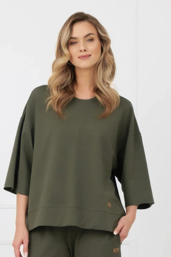 Bluza Kaori Italian Fashion 3/4 rękaw bawełna elastan- ciemny oliwkowy